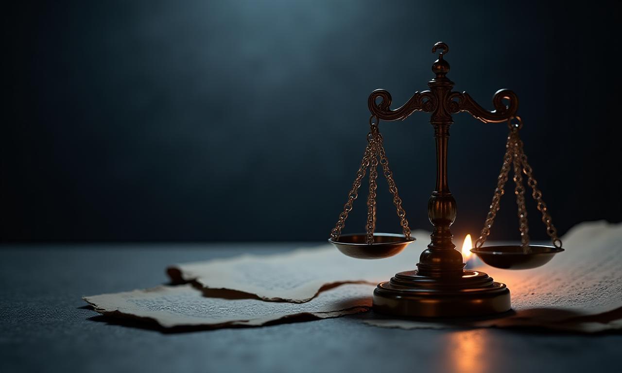 Escriptura legal i balança de la justícia sobre fons fosc